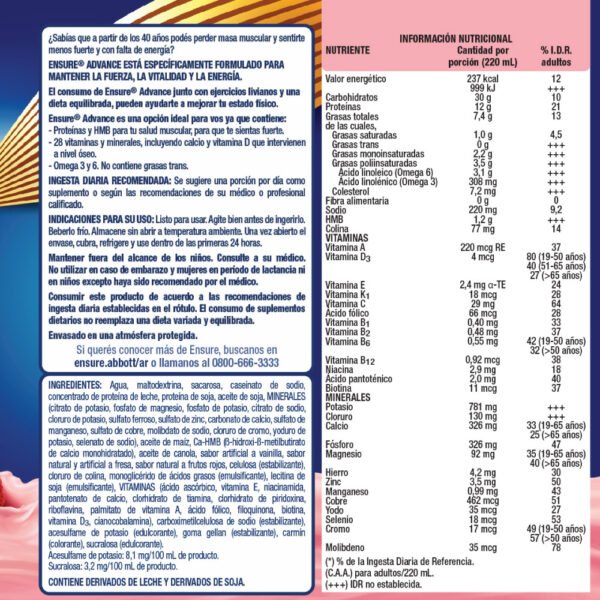 Complemento Ensure Advance Frutilla 220ml